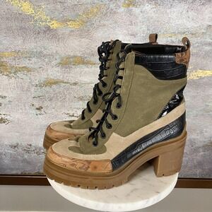 Gianni Bini Boots Womens Size 6 Multicolor Leather Combat Ankle Block Heel